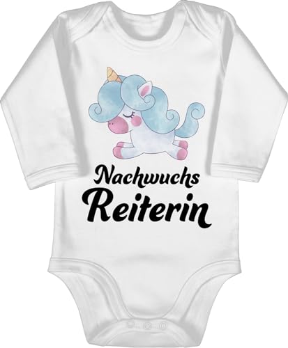 Baby Body langarm Mädchen Junge - Pferde - Nachwuchsreiterin - 6/12 Monate - Weiß - geschenk pferdefreund fun bodys reiten babybodies pferde-print strampler frau ausgefallene pferdeliebhaber von Shirtracer