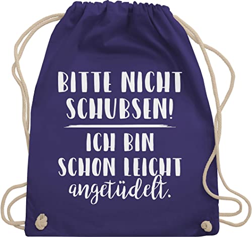 Shirtracer Turnbeutel Rucksack - Festival Zubehör - Bitte nicht schubsen ich bin schon leicht angetüdelt - Party - Unisize - Lila - beutelrucksack beutel trinken für lustige sprüche rucksackbeutel von Shirtracer