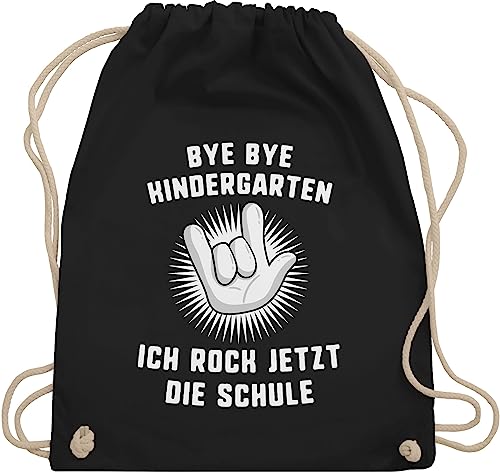 Turnbeutel Rucksack - Schulanfang & Einschulung Geschenk - Bye Bye Kindergarten Ich rock jetzt die Schule Hand - Unisize - Schwarz - eingeschult kita abgänger sportbeutel geschenke zur mädchen von Shirtracer