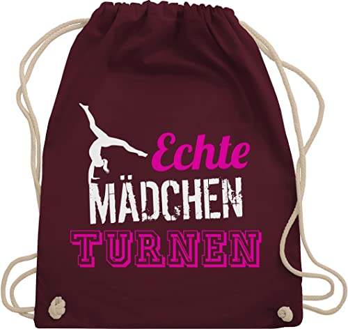 Turnbeutel Rucksack - Echte Mädchen turnen - Geschenk Turnerin - Unisize - Bordeauxrot - turner sporttasche baumwolle echt turn tasche mädels umhängebeutel frauen turntasche beutel von Shirtracer