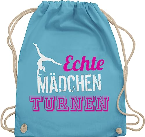 Turnbeutel Rucksack - Echte Mädchen turnen - Geschenk Turnerin - Unisize - Hellblau - beutel kinder turnsäckchen bags sackerl gymbag backpack stofftasche turnsackl sportrucksack gym bag von Shirtracer