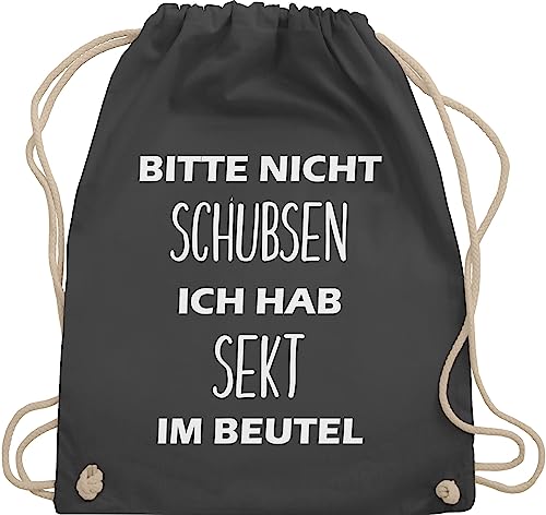 Turnbeutel Rucksack - Sportbeutel bedruckt Geschenk - Bitte nicht schubsen ich hab Sekt im Beutel - Unisize - Dunkelgrau - damen sprüche für konzerte habe rucksackbeutel lustige festival von Shirtracer