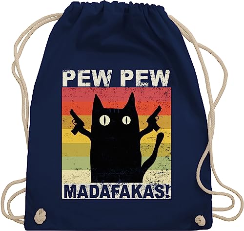 Turnbeutel Rucksack - Sprüche Statement - Pew Pew Madafakas - Unisize - Navy Blau - stoffbeutel baumwolle tasche beuteltasche umhängebeutel baumwollbeutel taschen beutel kinder turnsäckchen von Shirtracer