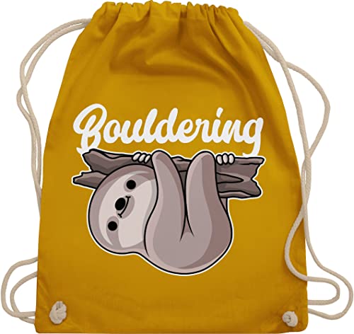 Turnbeutel Rucksack - Bouldering mit Faultier - weiß - Unisize - Senfgelb - sport beuteltasche kinderturnbeutel beutel stoffbeutel stofftasche stoffrucksack sporttasche tasche baumwoll baumwolle von Shirtracer