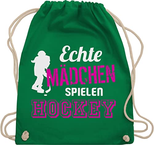 Turnbeutel Rucksack - Eishockey - Echte Mädchen spielen Hockey - Unisize - Grün - turn beutel sport feldhockey rucksäcke icehockey echt sportbeutel spieler stoffbeutel baby bag stoffsackerl von Shirtracer