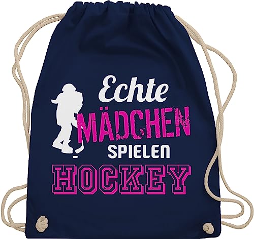 Shirtracer Turnbeutel Rucksack - Eishockey - Echte Mädchen spielen Hockey - Unisize - Navy Blau - baumwolle beutel stoffbeutel sport beuteltasche kinderbeutel turnsäckchen stoffsackerl gym bags von Shirtracer