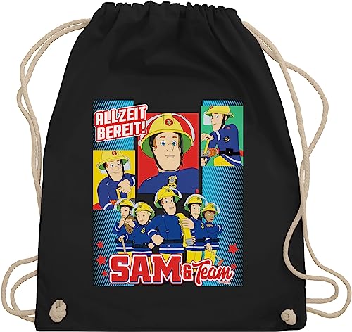 Turnbeutel Rucksack - Feuerwehrmann Tasche - Allzeit bereit! - Sam & Team - Unisize - Schwarz - feuerwehr mann bereit beutelrucksäcke der feuermann juterucksack feuwehrmann stoffbeutel beutel von Shirtracer