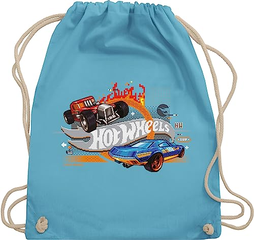 Turnbeutel Rucksack - Hot Wheels Tasche - 8-Bit Logo - Unisize - Hellblau - uni baumwolle umhängebeutel sportbeutel bag beutel beutelrucksäcke stoffbeutel baumwoll stoff einfarbig kinder turn von Shirtracer