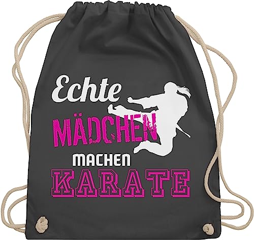 Turnbeutel Rucksack - Echte Mädchen machen Karate - Unisize - Dunkelgrau - geschenk kinderturnbeutel kampfsport coole stoffbeutel sport nur turn beutel taschen turnsackerl tasche sporttasche von Shirtracer