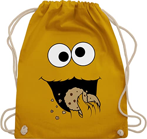 Turnbeutel Rucksack - Karneval & Fasching - Taschen - Keks-Monster - Unisize - Senfgelb - tasche kindergarten jungen beutel wurfmaterial karnelval keks monster juterucksack festivalrucksack von Shirtracer