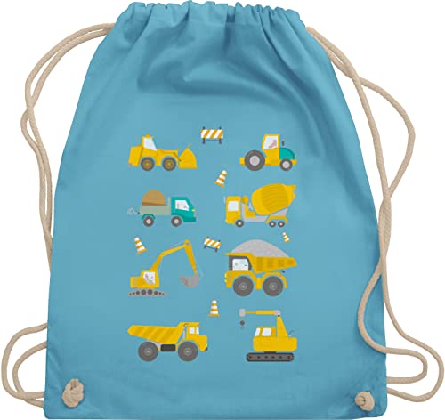 Turnbeutel Rucksack - Kinder Traktor Bagger und Co. - Baustellen Fahrzeuge - Unisize - Hellblau - stoffbeutel kordelzug sportbeutel baumwolle sporttasche tasche turnsack stofftasche stoffrucksack von Shirtracer