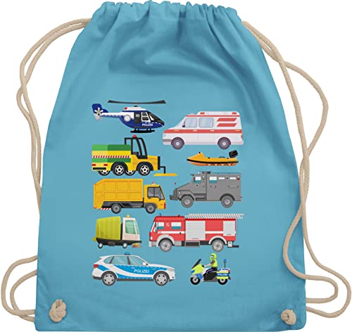 Turnbeutel Rucksack - Kinder Traktor Bagger und Co. - Fahrzeuge mit Sirene - Unisize - Hellblau - tasche gym bag baumwolle stoff kordel stoffbeutel kordelzug beutel turnsack fahrzeug kinderrucksack von Shirtracer