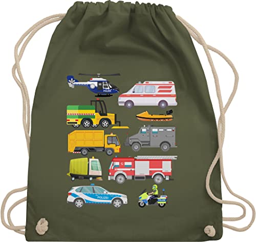 Turnbeutel Rucksack - Kinder Traktor Bagger und Co. - Fahrzeuge mit Sirene - Unisize - Olivgrün - beutel fahrzeugen turnen tasche juterucksäcke turnsäcke turnsack stofftasche bag sporttasche von Shirtracer