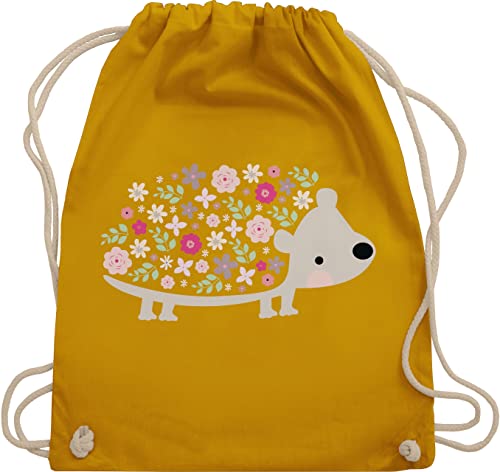 Turnbeutel Rucksack - Ostergeschenk Ostern - Süßer Igel Frühlingstiere mit Blumen - Unisize - Senfgelb - turnsäckchen mädchen ostermotiv hedgehog beutel tasche tiermotiv ostergeschenke von Shirtracer