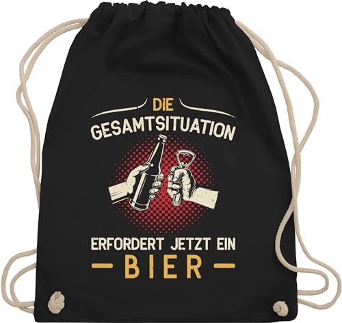 Turnbeutel Rucksack - Party & Alkohol Herren - Die Gesamtsituation erfordert jetzt ein Bier - Geschenk Bierfreunde Vatertag - Unisize - Schwarz - saufen sauf sprüche trink alki saufgeschenk von Shirtracer