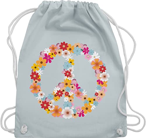 Turnbeutel Rucksack - Sprüche Statement - Peace Flower Power - Hippie Peace Zeichen Friedenszeichen 90er 70er - Unisize - Pastell Blau - beutel kinder 70iger jahre taschen flower-power rucksäcke von Shirtracer