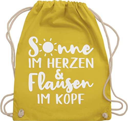 Turnbeutel Rucksack - Sprüche Statement mit Spruch - Sonne im Herzen und Flausen im Kopf - Unisize - Gelb - stoffrucksack damen sprüchen sprueche taschen baumwollbeutel kordel spruche stoffbeutel von Shirtracer