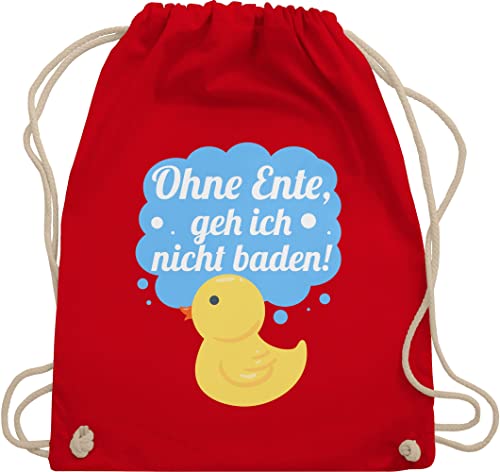 Shirtracer Turnbeutel Rucksack - Statement Sprüche Kinder - Ohne Ente, geh ich nicht baden! - Unisize - Rot - stoffbeutel spruechen badeente beutel baumwolle mit sprüchen drauf badeenten rucksäcke von Shirtracer