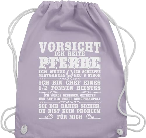 Turnbeutel Rucksack - Taschen - Vorsicht ich reite Pferde - Unisize - Pastell Lila - baumwolle pferd reiter beutel mädchen sprüche reiten sportbeutel pferd, kinder geschenk reitersache für von Shirtracer