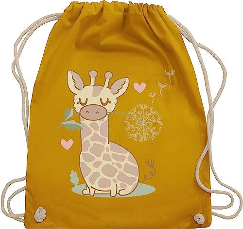 Shirtracer Turnbeutel Rucksack - Tiermotiv Animal Print - Giraffe mit Pusteblume - Unisize - Senfgelb - tier beutel kinder tiermotive stoffbeutel tiere sportbeutel tieren trainingsbeutel tiermotiven von Shirtracer