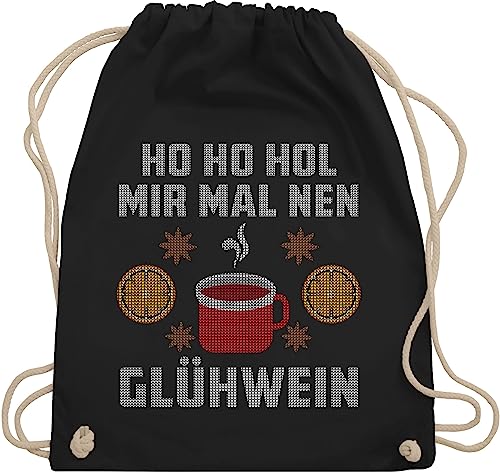 Turnbeutel Rucksack - Weihnachten Geschenke Christmas Bekleidung - Ho Ho Hol mir mal nen Glühwein Weiß - Unisize - Schwarz - weihnachtsmotiv ein beutel weihnacht hoho stoffbeutel weihnachts einen von Shirtracer