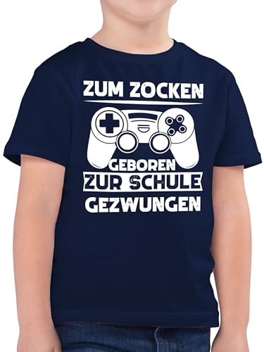 Kinder T-Shirt Jungen - Trend Kinderkleidung und Co - Zum zocken geboren Schule gezwungen - 164 (14/15 Jahre) - Dunkelblau - t Shirt Kind Junge Tshirt Shirts t-Shirts fã¼r für Jungs von Shirtracer