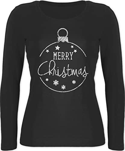 Langarmshirt Damen - Weihnachten Geschenke Bekleidung - Merry Christmas handgemalt - M - Schwarz - Weihnachts Longshirt weihnachtsshirt weinachspulover langärmliges Shirt von Shirtracer