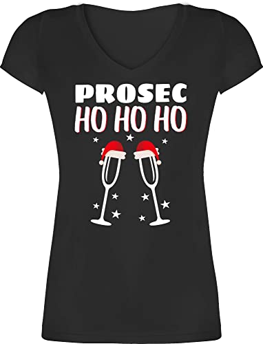 T-Shirt Damen V Ausschnitt - Weihnachten Geschenke Christmas Bekleidung - Prosec Ho Ho Ho - XXL - Schwarz - silvesteroutfit weihnachtsoberteil weihnachtsmotiven Thirt Weihnachts Outfits Frauen von Shirtracer