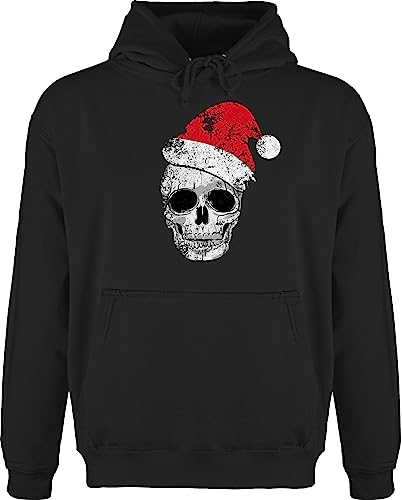 Hoodie Herren Pullover Männer - Weihnachten Geschenke Christmas Bekleidung - Totenkopf Weihnachtsmütze Vintage - M - Schwarz - weihnachtshoody weihnacht Hoody weihnachtsoutfit von Shirtracer