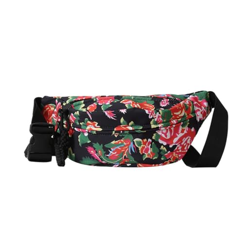 Brusttasche im chinesischen Stil, Vintage, Crossbody-Tasche, Blumenmuster, Straßenmode für Damen und Herren, Schwarz von Shntig