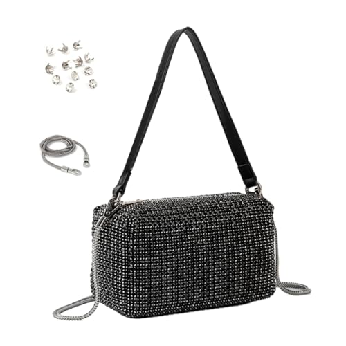 Damen-Abend-Handtasche, modische Strass-Geldbörse, trendige Schultertasche, Crossbody-Tasche, Mädchen, passend für Partys, Schwarz Standard von Shntig