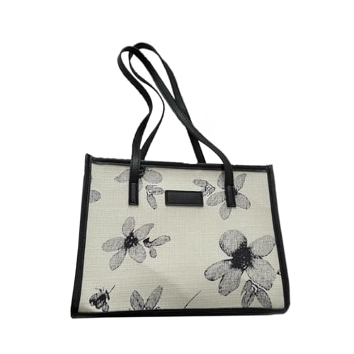 Damen-Blumentasche, großes Fassungsvermögen, modische Unterarmtasche aus PU-Leder, koreanischer Stil, Handtaschen, Schultertasche, Blumen Schwarz von Shntig