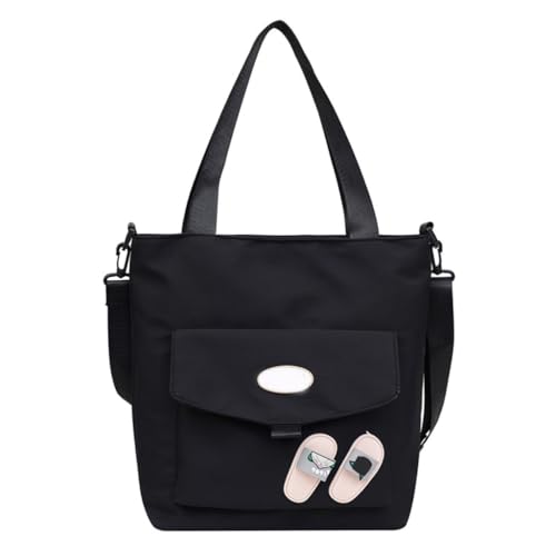 Damen-Handtasche mit großem Fassungsvermögen, lässige Umhängetasche, einfache Kuriertasche, Schüler, Schultasche für den täglichen Gebrauch, Schwarz von Shntig