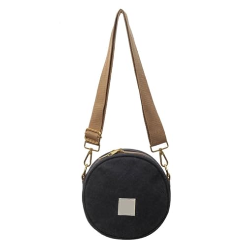 Damen Umhängetasche mit breitem Riemen, koreanischer Stil, kleine runde Tasche, Damen, Crossbody-Tasche, Mädchen, passend für Freizeit, Schwarz von Shntig