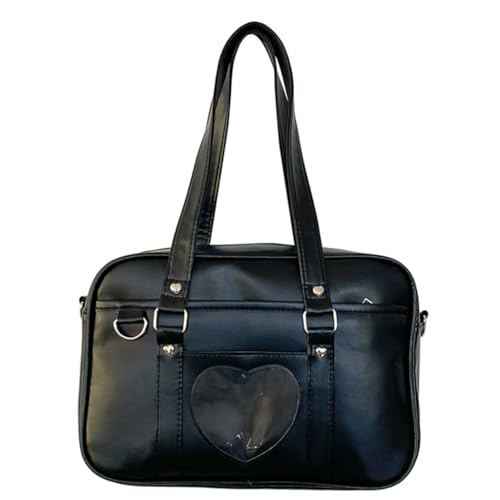 Ita-Tasche für Damen, Herz-Umhängetasche, große Kapazität, Kuriertasche, modische Handtasche, Geldbörse, Umhängetasche, japanische Schultasche, Schwarz von Shntig