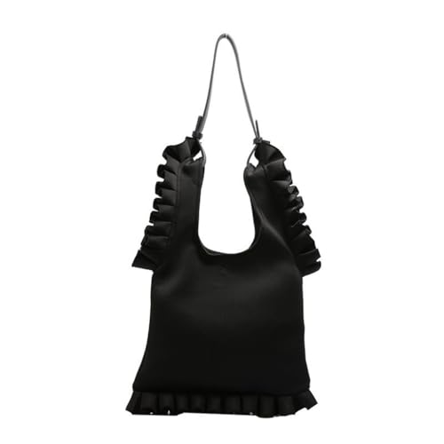 Modische Damen-Unterarmtasche, plissiert, Rüschenbesatz, einfarbig, Schultertasche, Handtasche, Schwarz von Shntig