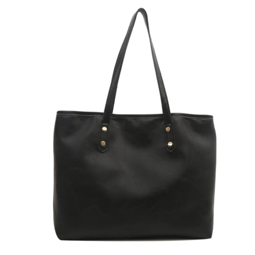 Schlichte PU-Leder-Handtasche, Umhängetasche, große Kapazität, Arbeit, Schule, Einkaufstasche, perfekt für Damen und Damen, Schwarz von Shntig