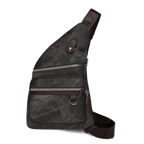 Schultertasche für Herren und Damen, PU-Leder, Schultertasche, mehrere Reißverschlusstaschen, wasserdichte Brusttasche, Schwarz von Shntig