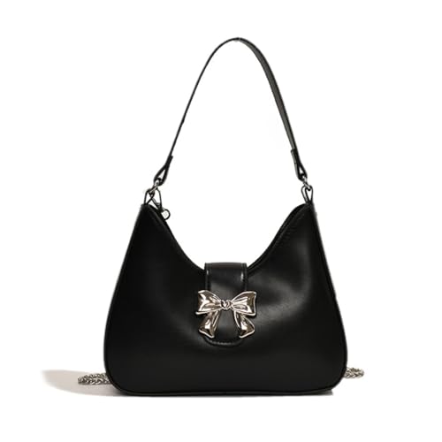 Shntig Damen-Handtasche mit niedlicher Schleife, PU-Leder, Unterarmtasche, Geldbörse, Kette, Crossbody-Tasche, Schwarz , Large von Shntig