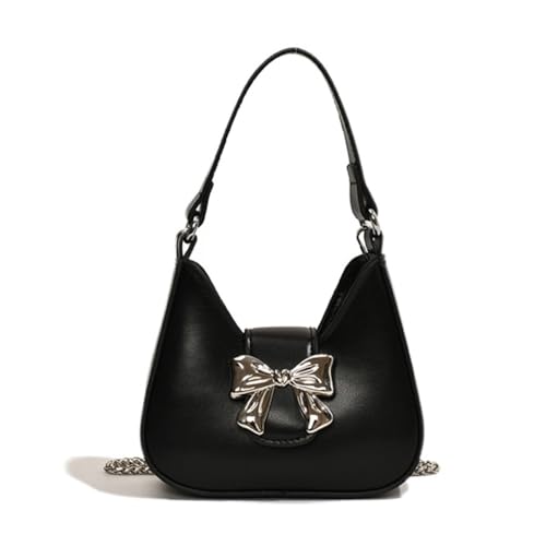 Shntig Damen-Handtasche mit niedlicher Schleife, PU-Leder, Unterarmtasche, Geldbörse, Kette, Crossbody-Tasche, Schwarz , Small von Shntig