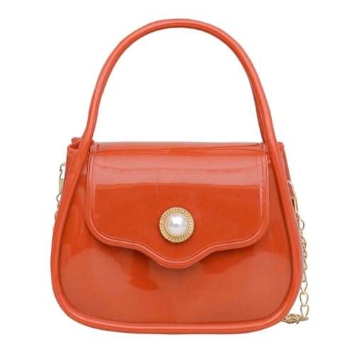 Shntig Kleine Umhängetasche für Damen, PVC, mit Kette, einfarbig, Handtasche, Orange von Shntig