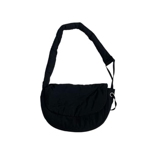 Umhängetasche mit Klappe für Damen, Nylon, Knödeltasche, Crossbody, Hobo-Tasche, Halbmondtasche, Handtasche mit verstellbarem Riemen und Kordelzug, Schwarz von Shntig