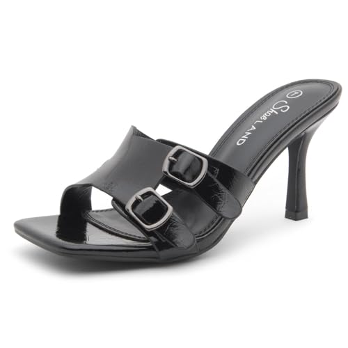 Shoe Land Melrose Damen-Sandalen mit hohem Absatz, quadratisch, offener Zehenbereich, gesteppt, einzelner Riemen, Pantoletten mit Absatz, 2401 schwarz, 35.5 EU von Shoe Land