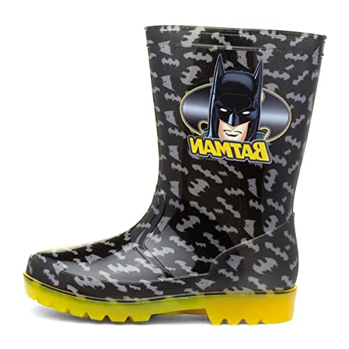 Shoe Zone Batman Kinder Gummistiefel, Schwarz / Gelb, Schwarz - Schwarz - Größe: 30 EU von Shoe Zone