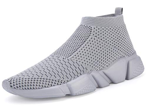 Shoful Herren Slip On Turnschuhe, leicht, atmungsaktiv, gestrickt, Fitnessstudio, Laufen, Sneaker, modische Wanderschuhe, Grau, 40 2/3 EU von Shoful