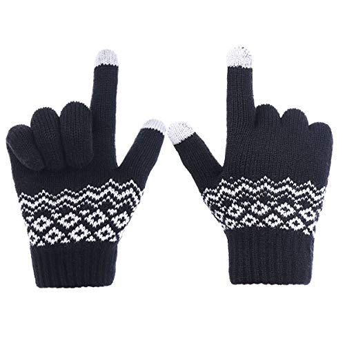 Sholov Handschuhe Damen, Warme Winterhandschuhe Touchscreen Handschuhe Superweiche Strickhandschuhe Rutschfeste SportHandschuhe, Fahrrad Radfahren Motorrad Handschuhe für Damen Herren (Floral schwarz) von Sholov