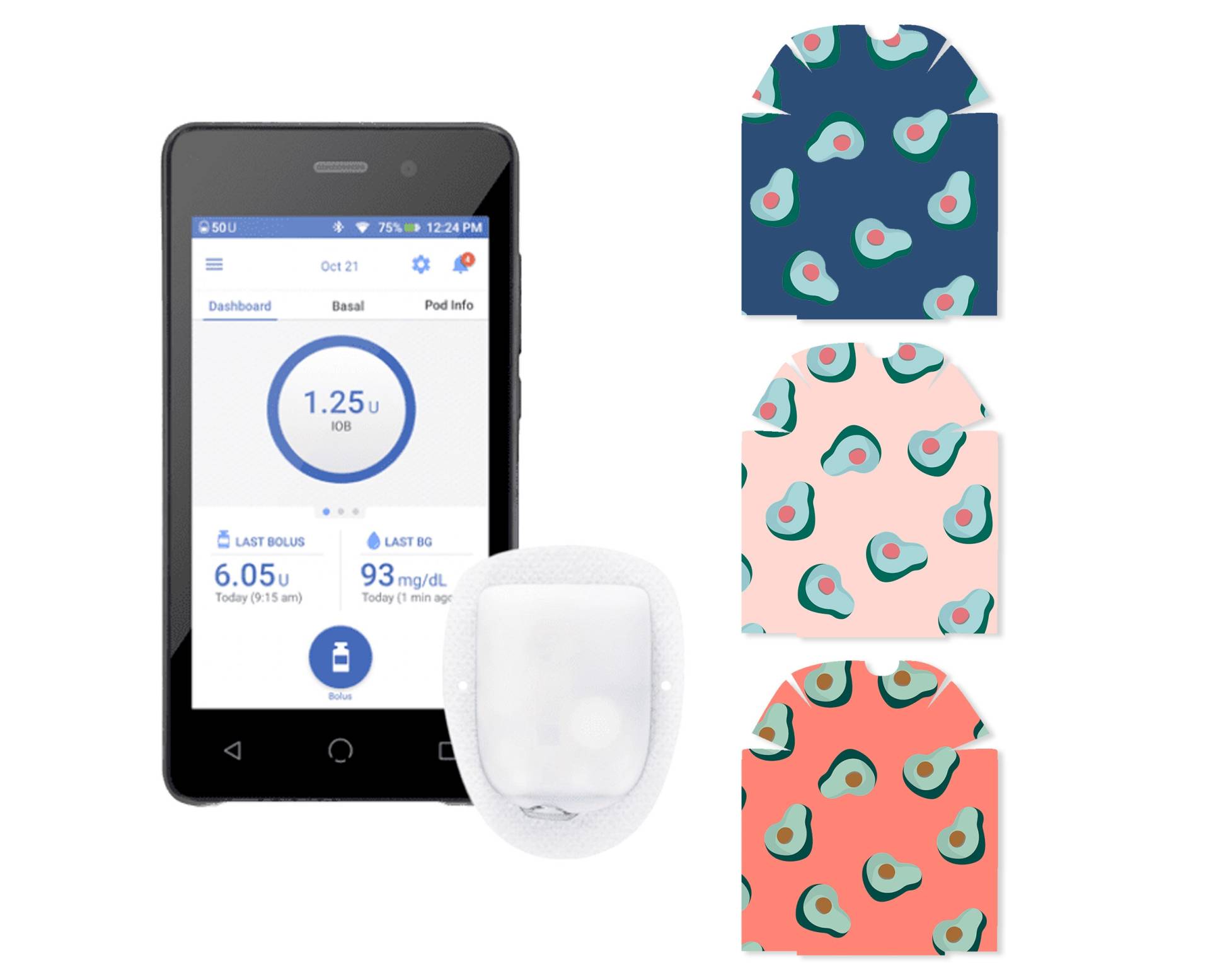 Omnipod Dash Aufkleber // Jasmin Anti-Diabetes Handgezeichnete Avocados von ShopEmilyG