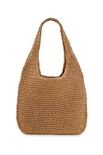 ShopINess Damen Lässig Raffia Handtasche Damen Bohemian Handtasche Damen jeden Tag Stroh Schulter Handtasche für Strand Reisen (Camel) von ShopINess