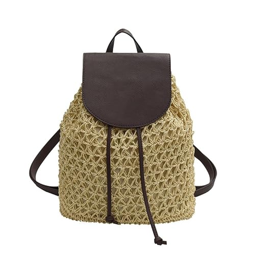 ShopINess Rucksack aus geflochtener Stroh Raphia-Tasche für Frauen Bohème-Tasche für den täglichen Gebrauch Reisen Strand (Beige) von ShopINess