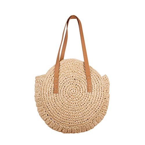 ShopINess Frauen runde Raffia Handtasche Frauen böhmische Handtasche Frauen runde Handtasche böhmische Schulter Stroh Handtasche für den täglichen Gebrauch Strand Reisen (Beige) von ShopINess